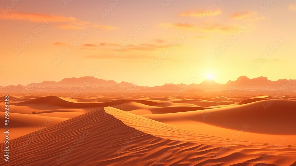 a desert landscape with the sun setting