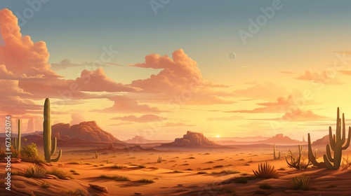 a desert landscape with a moon in the sky