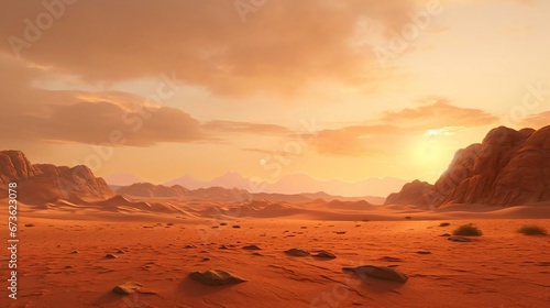 a desert landscape with a sunset