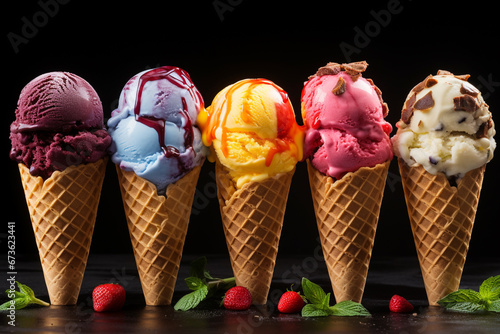 A Tempting Array of Multiple Colored and Flavored Ice Creams. Celebrating the Creative Ice Cream Flavors Day Concept Ice Cream Extravaganza