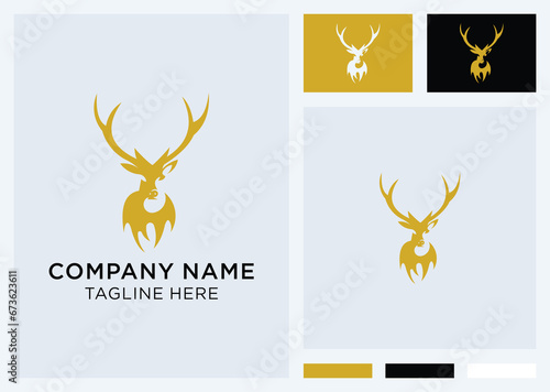 Luxury line art deer antlers vector logo template