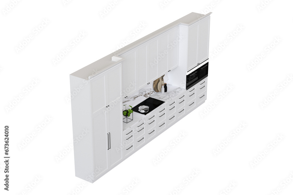 modern kitchen isolated on transparent background, home furniture, 3D illustration, cg render modern kitchen isolated on transparent background, home furniture, 3D illustration, cg render