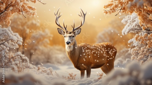 Beautiful Golden Deer With Snowflakes Christmas Greet , Merry Christmas Background ,Hd Background © Pic Hub