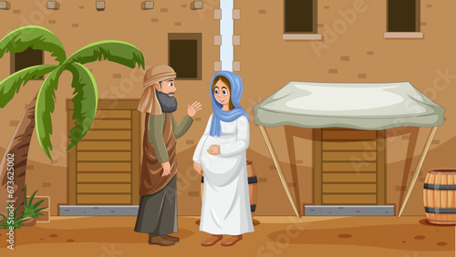 Ancient Israel: Cartoon Illustration of the Nativity Story