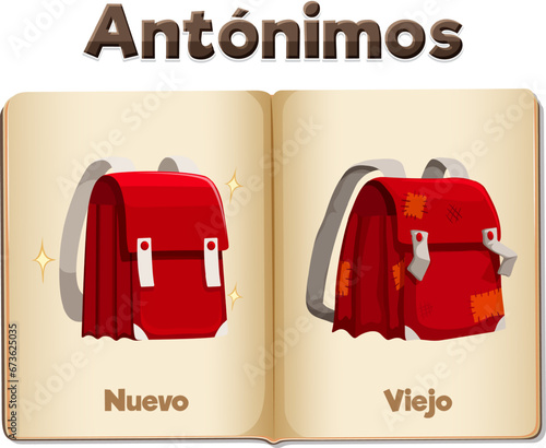 Spanish Antonym Word Card: Nuevo and Viejo means new and old