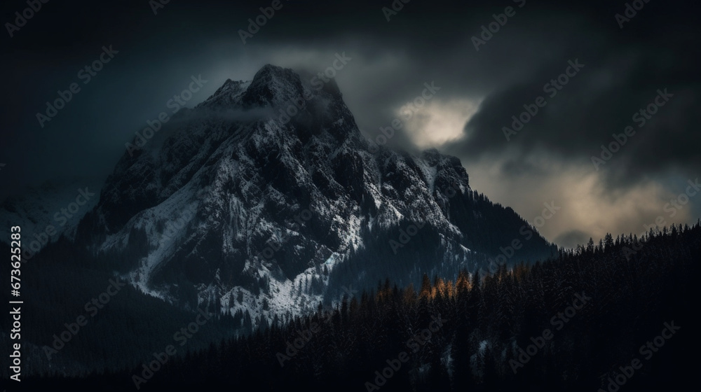 Obraz premium a snow-covered mountain under a dark sky