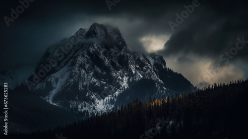 a snow-covered mountain under a dark sky © Usman