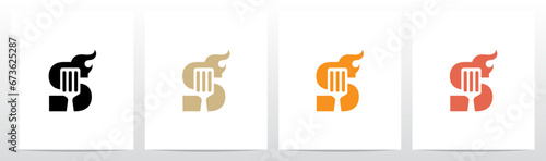 Spatula And Flame Cooking Frying On Letter Logo Design S