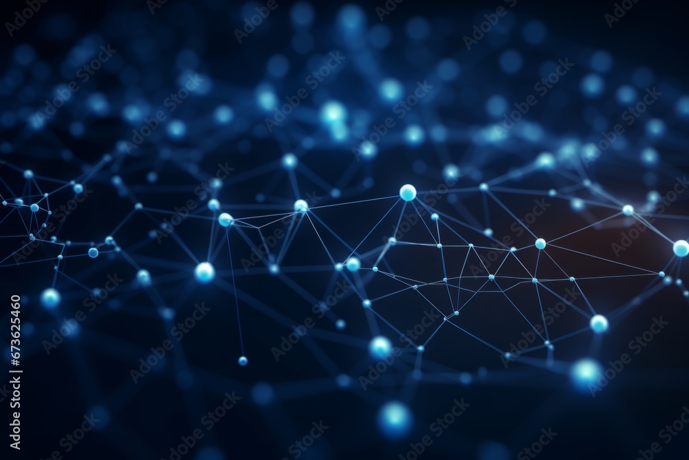 Obraz premium Cyber network theme with connected dots. Technology, futuristic concept