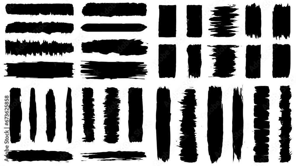 Set of grunge black paint brush strokes. Brush strokes collection isolated on white background for design. Grunge backdrop, trendy brush stroke for black ink paint. vector illustrator Set of grunge black paint brush strokes. Brush strokes collection isolated on white background for design. Grunge backdrop, trendy brush stroke for black ink paint. vector illustrator