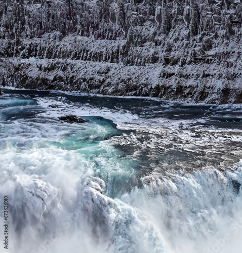 Iceland Snow around Waterfall