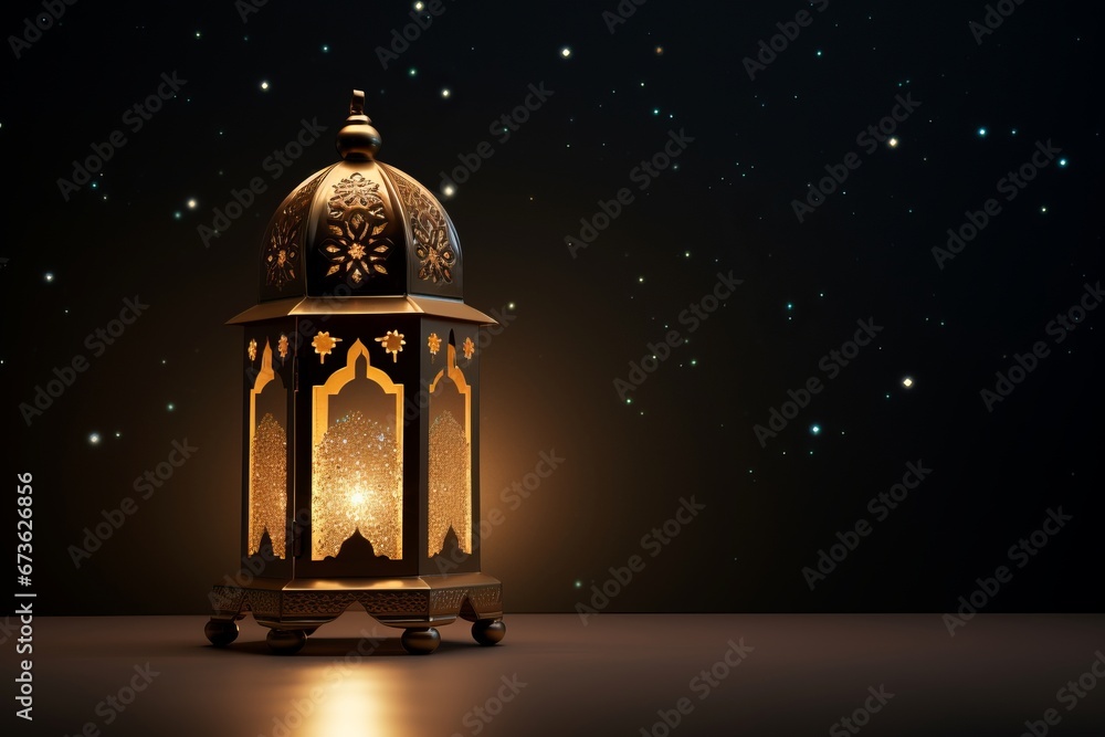 Islamic lantern with space for text background - obrazy, fototapety, plakaty 