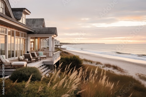Inviting beachfront cottage with a panoramic view of the sandy shoreline © KerXing