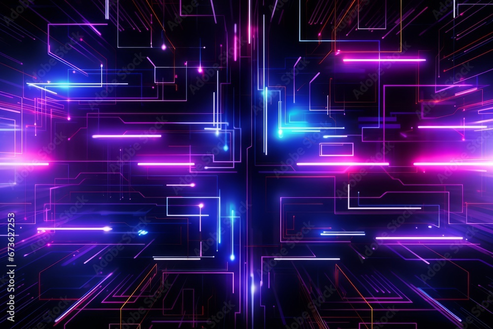 Neon lit abstract cyberpunk pattern with glowing lines and futuristic elements Neon lit abstract cyberpunk pattern with glowing lines and futuristic elements
