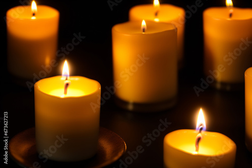 burning candles on black background