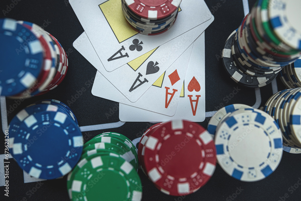 Poker hight combination with play card and chips on casino club Poker hight combination with play card and chips on casino club