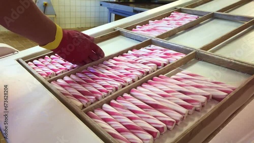 Traditional candy, Polkagrisar, in a candy factory in Graenna, Smaland, Sweden, Scandinavia, Europe photo