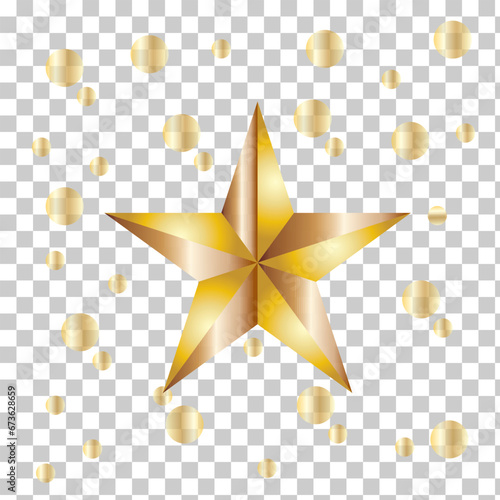 3d vector drawing. Five-pointed golden star.