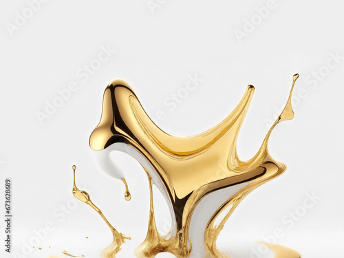 Realistic illustration of golden liquid or golden water droplets. white background. generative ai