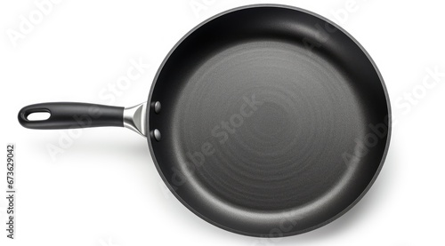 Black frying pan with a non-stick teflon coating, isolated over the white background. Generative AI photo