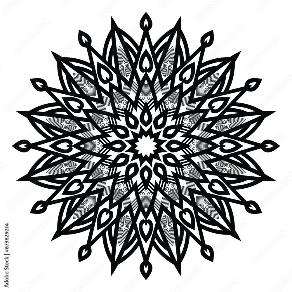 a luxurious lotus flower mandala art style with black and white color background vector in abstract luxury