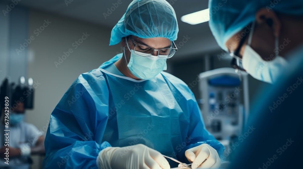A doctor performing surgery in an operating room A doctor performing surgery in an operating room