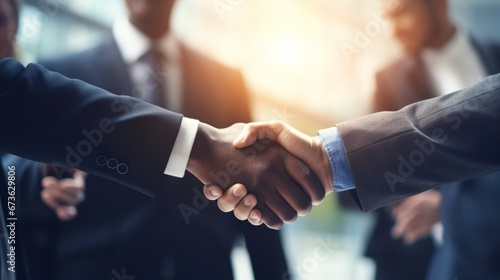 A diverse group of investors shaking hands on an investment deal
