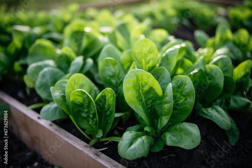 organic green spinach growing in the garden, Generative AI