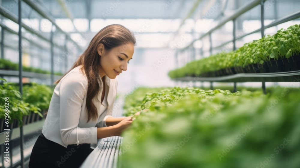 A woman evaluating investment opportunities in green technology A woman evaluating investment opportunities in green technology