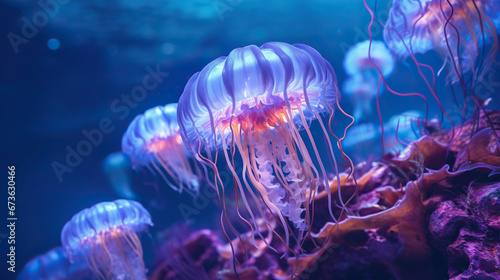 Jellyfish under the sea Shiny glow.jellyfish in aquarium