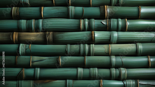 A background of horizontal green bamboo sticks