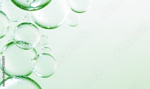 Water droplets floating in white space, green water bubble abstract background, sustainable abstract, Generative AI photo