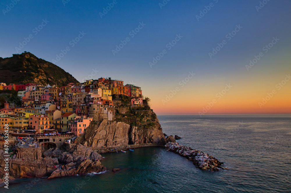 Liguria, Italy Aerial Shot of the Colorful Manarola Buildings in Italy