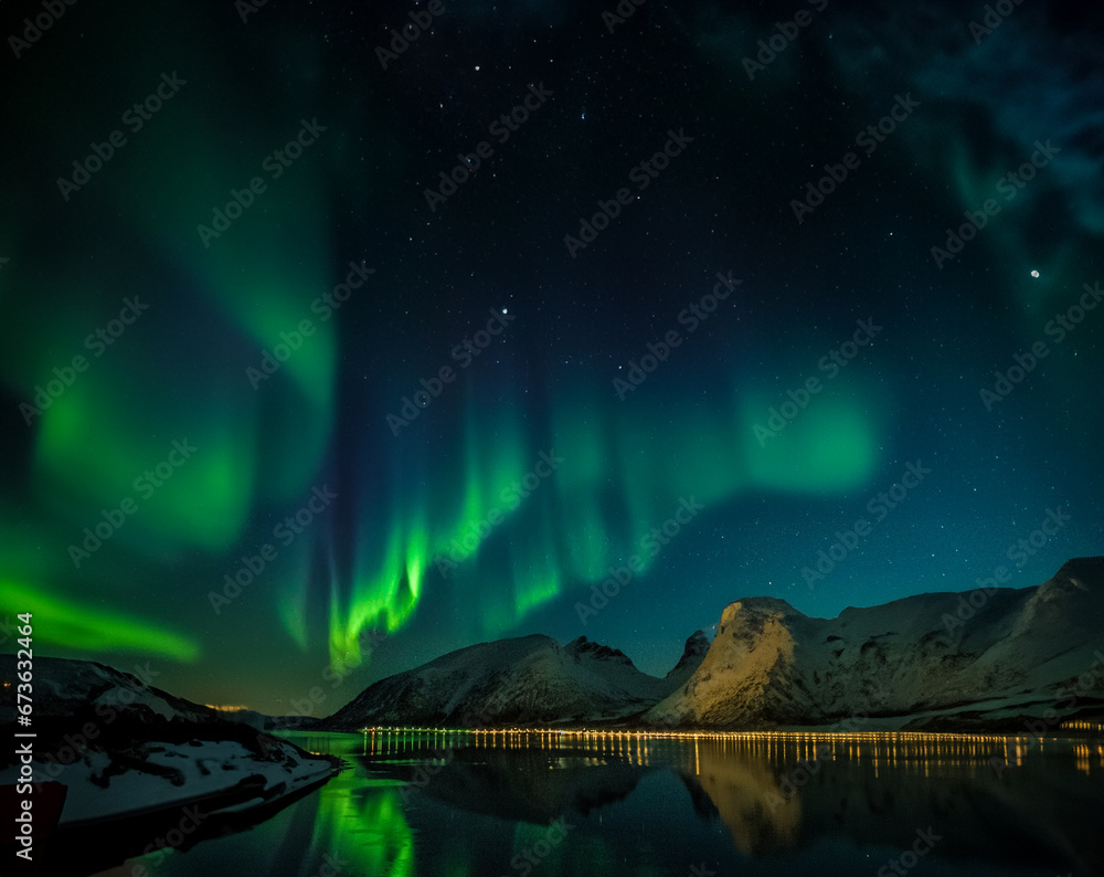 Aurora Above Lake at Night