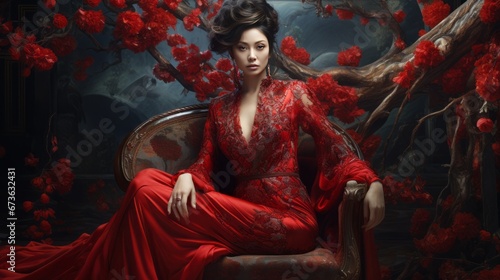 A Woman in a Dark Room with Flowers