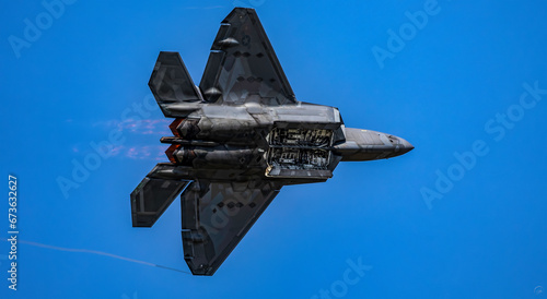 U.S. Air Force F-22 Weapons Bay pass with afterbuner