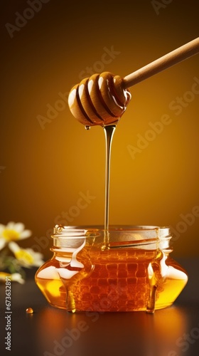 jar of honey with honeycomb 