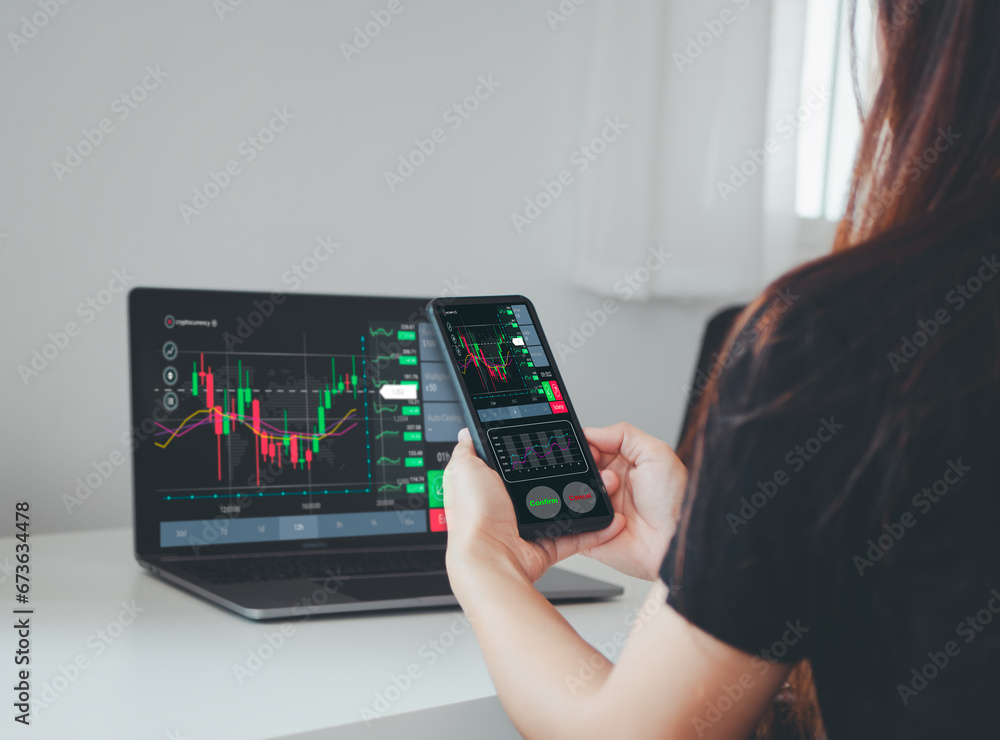 business planning and strategy, Stock market, Business growth, progress or success concept. Businesswoman or trader is showing a growing virtual hologram stock, invest in trading. business planning and strategy, Stock market, Business growth, progress or success concept. Businesswoman or trader is showing a growing virtual hologram stock, invest in trading.