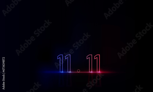 Abstract sports Light pink blue neon light 11.11 Shopping day Poster or banner with product podium scene and spotlight background.11 November sales banner template design for social media and website.