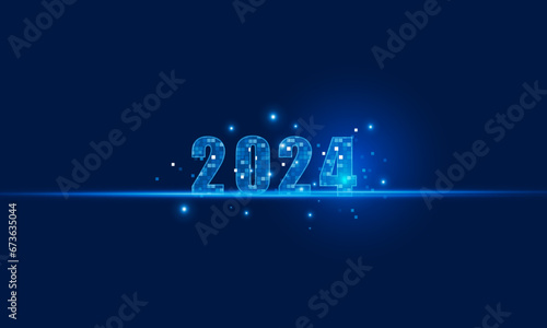 Abstract technology polygon Happy New Year 2024 of symbol Hitech communication concept of private key digital world, vector design.