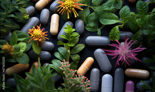 A Detailed View of Plant-Based Pills, Showcasing the Natural Power and Holistic Health Benefits of Nature's Healing Elixir photo