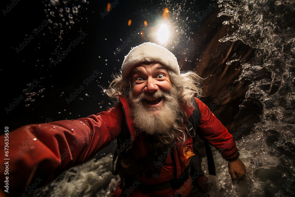 Portrait of a crazy, funny, Santa Claus looking guy wearing an eye wear Portrait of a crazy, funny, Santa Claus looking guy wearing an eye wear