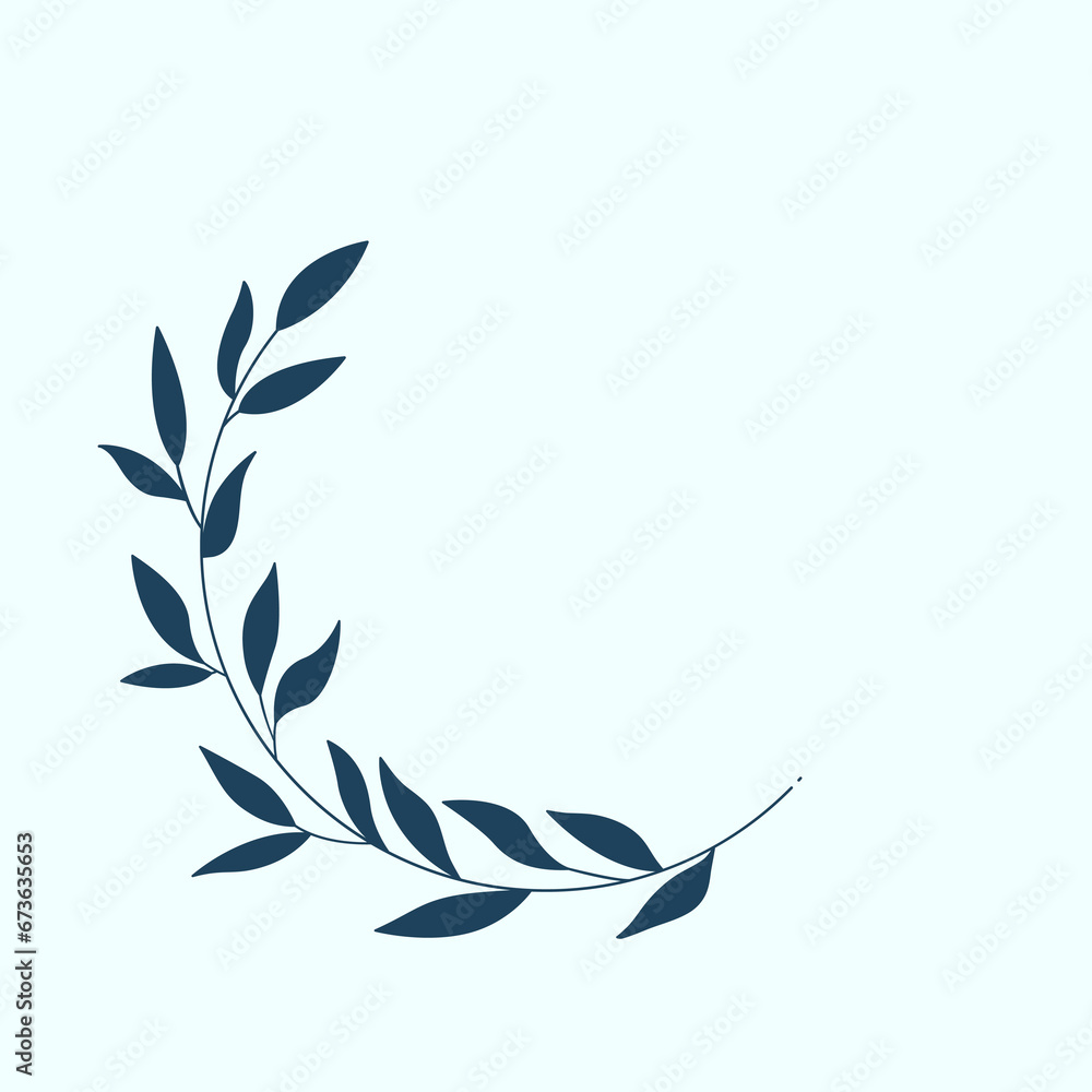 Leaf and Branch Frame hand drawn style. 
Leaf navy and white frame of twigs leaves. 
Frames for the Valentine’s Day, wedding decor, logo and identity template.