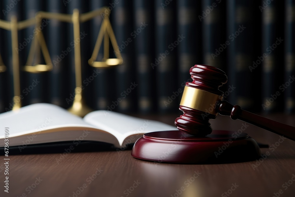 This photo represents a law theme, featuring a judge's gavel, a wooden mallet, and books. It's a collection of symbolic elements related to law and justice in one frame.

Generative AI