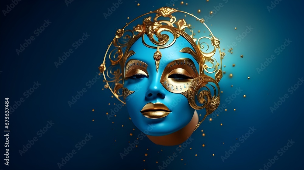 Golden venetian mask 3d face with gold and blue Golden venetian mask 3d face with gold and blue