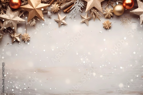Vintage empty wooden background with a chrismas decorations. Copy space for text. Good for banners