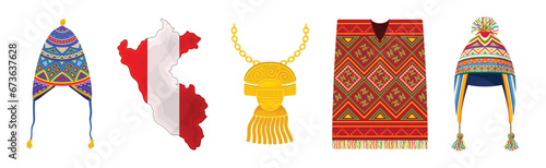 Peru Symbols and Culture Indigenous Element Vector Set