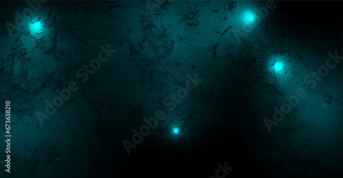 Glowing blue neon lights on grunge wall texture abstract background. Vector retro background