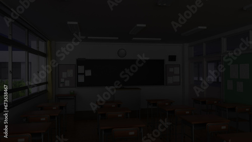 学校の教室／夜・照明OFF／3D・CG背景