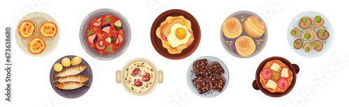 Portuguese Dishes and Main Courses View from Above Vector Set